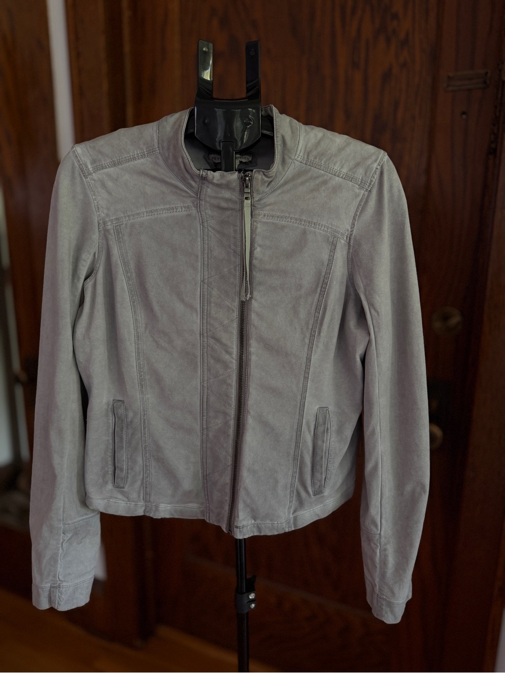 Peyton Jensen Light Gray Suede Zip-Front Moto Jacket